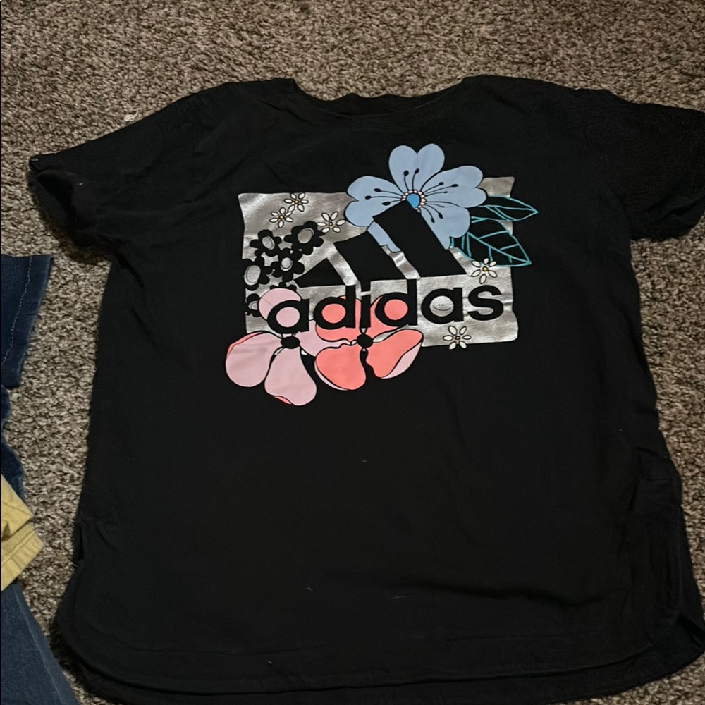 Adidas Black T-Shirt with Floral Design